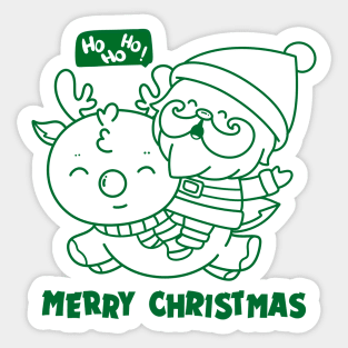 Merry Christmas - Santa Claus is riding a reindeer Sticker